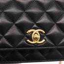 CHANEL Matelasse Chain Shoulder Bag Lamb Skin Black Gold CC Auth 190135SAM-15