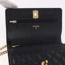 CHANEL Matelasse Chain Shoulder Bag Lamb Skin Black Gold CC Auth 190135SAM-17