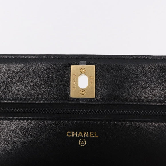 CHANEL Matelasse Chain Shoulder Bag Lamb Skin Black Gold CC Auth 190135SAM