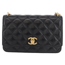 CHANEL Matelasse Chain Shoulder Bag Lamb Skin Black Gold CC Auth 190135SAM-2