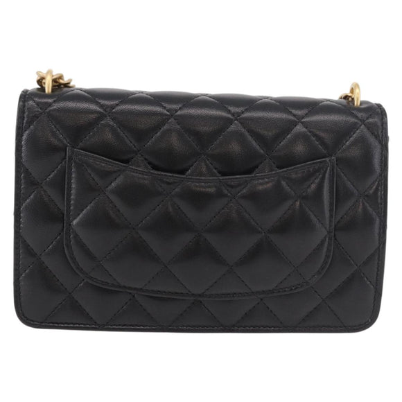 CHANEL Matelasse Chain Shoulder Bag Lamb Skin Black Gold CC Auth 190135SAM