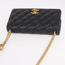 CHANEL Matelasse Chain Shoulder Bag Lamb Skin Black Gold CC Auth 190135SAM-6