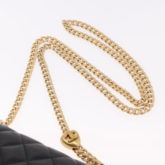 CHANEL Matelasse Chain Shoulder Bag Lamb Skin Black Gold CC Auth 190135SAM