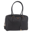 PRADA Hand Bag Safiano leather Black Gold Auth 190146SAV-1