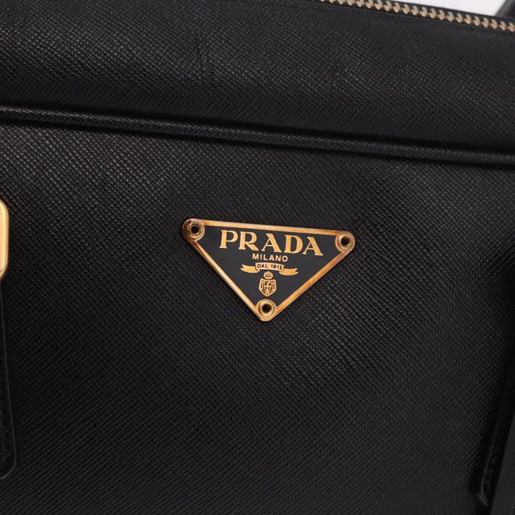 PRADA Hand Bag Safiano leather Black Gold Auth 190146SAV