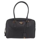 PRADA Hand Bag Safiano leather Black Gold Auth 190146SAV-13