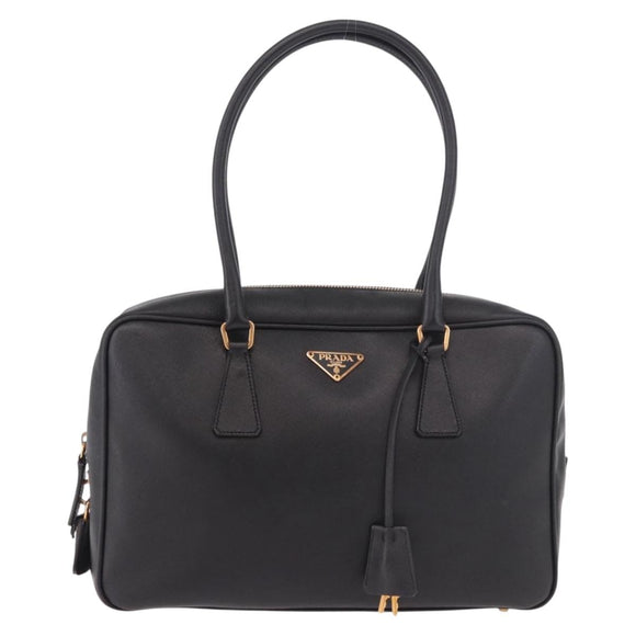 PRADA Hand Bag Safiano leather Black Gold Auth 190146SAV