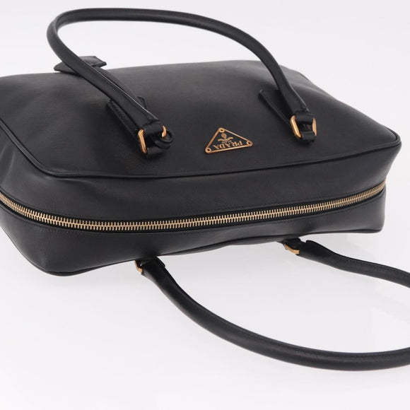 PRADA Hand Bag Safiano leather Black Gold Auth 190146SAV