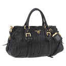 PRADA Gathered Hand Bag Leather 2way Black Gold Auth 190154V-1