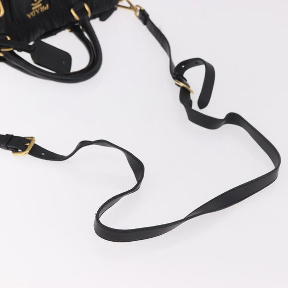 PRADA Gathered Hand Bag Leather 2way Black Gold Auth 190154V