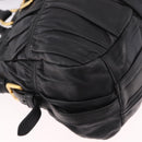PRADA Gathered Hand Bag Leather 2way Black Gold Auth 190154V-17