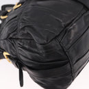 PRADA Gathered Hand Bag Leather 2way Black Gold Auth 190154V-19