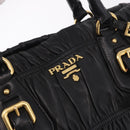 PRADA Gathered Hand Bag Leather 2way Black Gold Auth 190154V-21