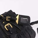 PRADA Gathered Hand Bag Leather 2way Black Gold Auth 190154V-22
