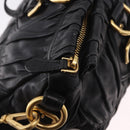 PRADA Gathered Hand Bag Leather 2way Black Gold Auth 190154V-24