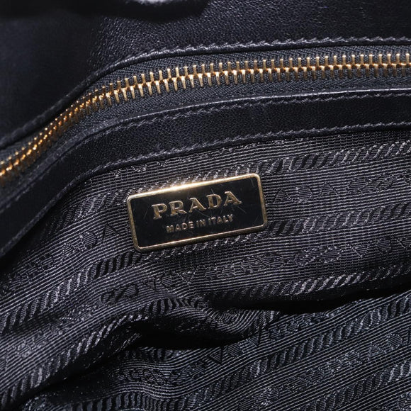 PRADA Gathered Hand Bag Leather 2way Black Gold Auth 190154V