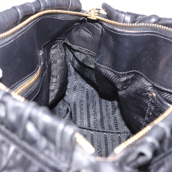 PRADA Gathered Hand Bag Leather 2way Black Gold Auth 190154V