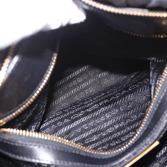 PRADA Gathered Hand Bag Leather 2way Black Gold Auth 190154V