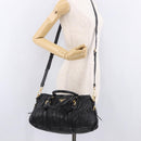PRADA Gathered Hand Bag Leather 2way Black Gold Auth 190154V-30