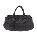 PRADA Gathered Hand Bag Leather 2way Black Gold Auth 190154V-2
