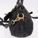 PRADA Gathered Hand Bag Leather 2way Black Gold Auth 190154V-3