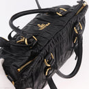 PRADA Gathered Hand Bag Leather 2way Black Gold Auth 190154V-6