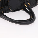 PRADA Gathered Hand Bag Leather 2way Black Gold Auth 190154V-7