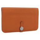 HERMES Dogon GM Wallet Togo leather Orange Silver Auth 190176A-1