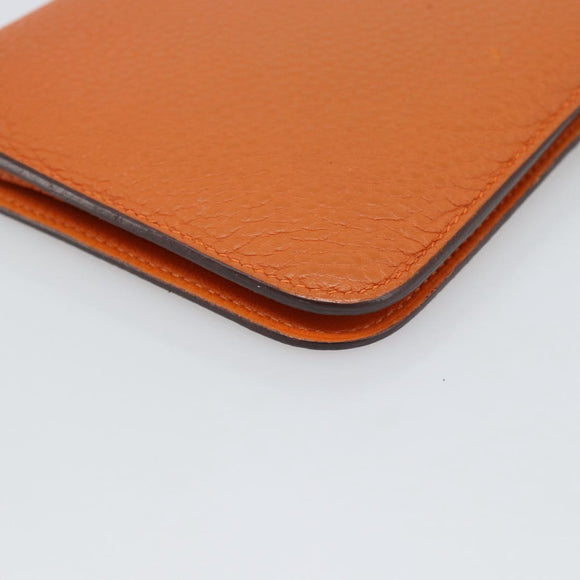 HERMES Dogon GM Wallet Togo leather Orange Silver Auth 190176A