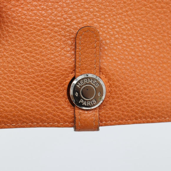 HERMES Dogon GM Wallet Togo leather Orange Silver Auth 190176A