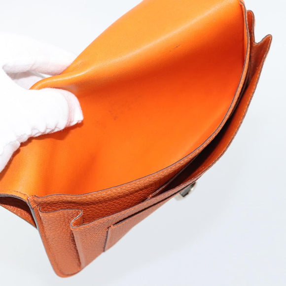 HERMES Dogon GM Wallet Togo leather Orange Silver Auth 190176A
