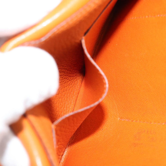 HERMES Dogon GM Wallet Togo leather Orange Silver Auth 190176A