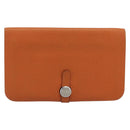 HERMES Dogon GM Wallet Togo leather Orange Silver Auth 190176A-13