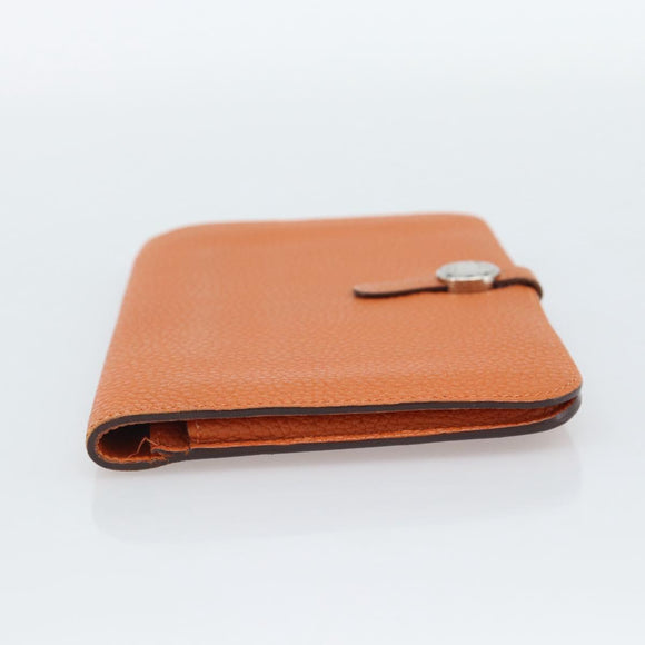 HERMES Dogon GM Wallet Togo leather Orange Silver Auth 190176A
