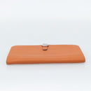 HERMES Dogon GM Wallet Togo leather Orange Silver Auth 190176A-5