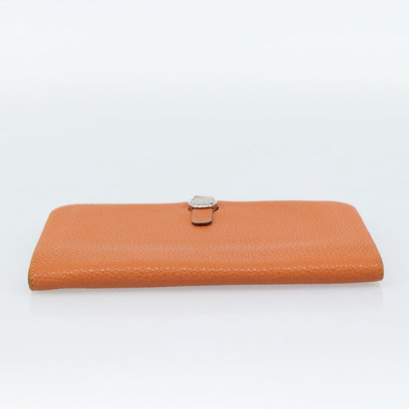 HERMES Dogon GM Wallet Togo leather Orange Silver Auth 190176A