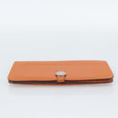 HERMES Dogon GM Wallet Togo leather Orange Silver Auth 190176A-6
