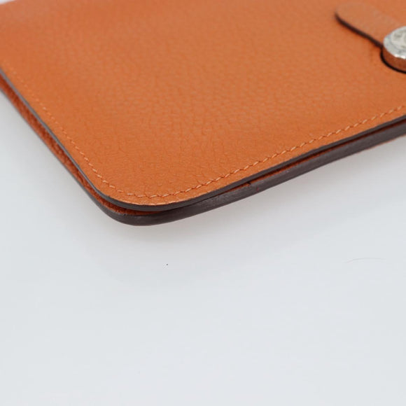 HERMES Dogon GM Wallet Togo leather Orange Silver Auth 190176A