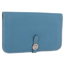 HERMES Dogon GM Wallet Togo leather Blue Silver Auth 190177M-1