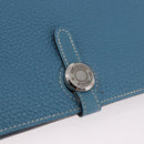 HERMES Dogon GM Wallet Togo leather Blue Silver Auth 190177M-17