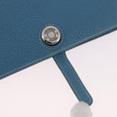 HERMES Dogon GM Wallet Togo leather Blue Silver Auth 190177M-18