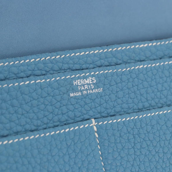 HERMES Dogon GM Wallet Togo leather Blue Silver Auth 190177M
