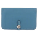 HERMES Dogon GM Wallet Togo leather Blue Silver Auth 190177M-13