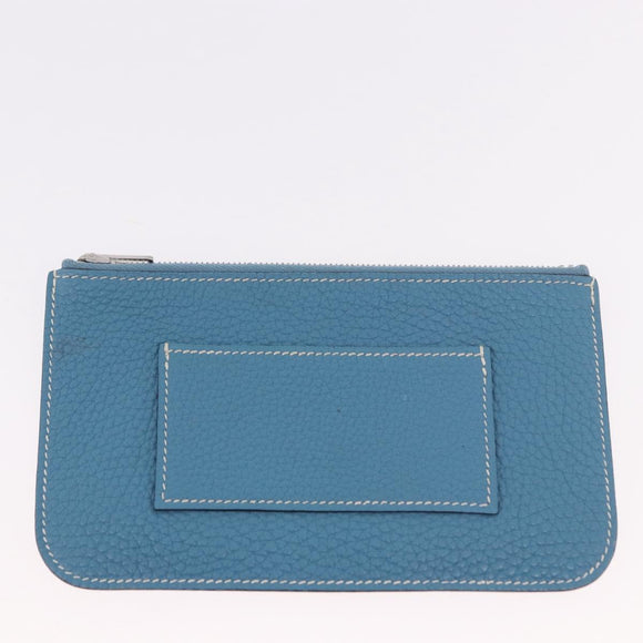 HERMES Dogon GM Wallet Togo leather Blue Silver Auth 190177M