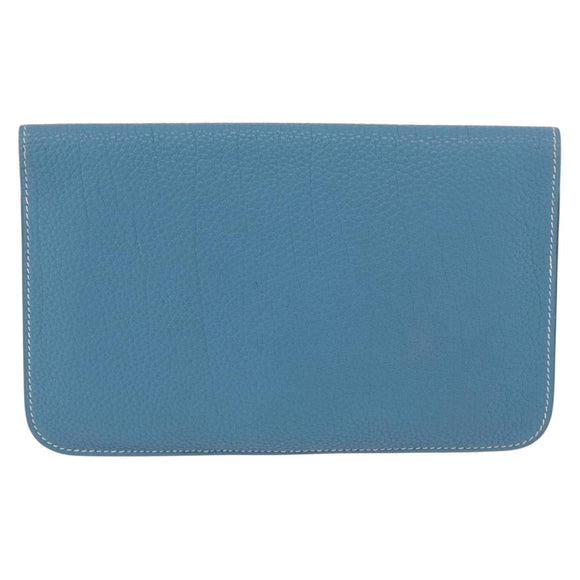 HERMES Dogon GM Wallet Togo leather Blue Silver Auth 190177M