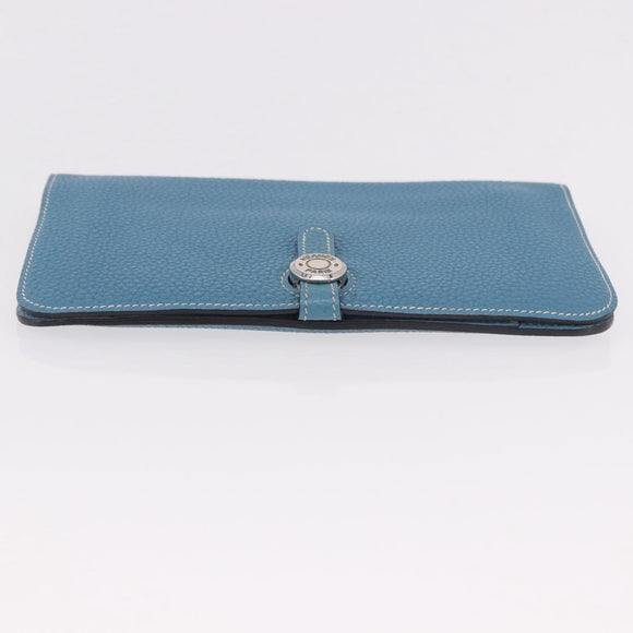 HERMES Dogon GM Wallet Togo leather Blue Silver Auth 190177M