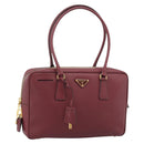 PRADA Hand Bag Safiano Leather Red Gold Auth 190179A-1