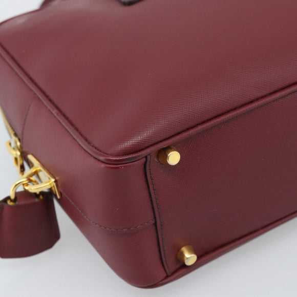 PRADA Hand Bag Safiano Leather Red Gold Auth 190179A