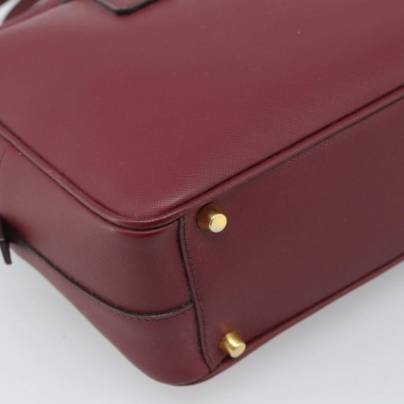 PRADA Hand Bag Safiano Leather Red Gold Auth 190179A