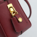 PRADA Hand Bag Safiano Leather Red Gold Auth 190179A-17